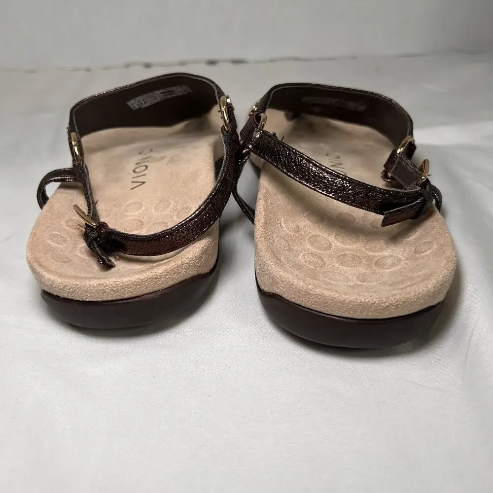 Vionic Kirra Sandals Womens Size 9 Bronze Metallic T-Strap Orthotic Arch Support